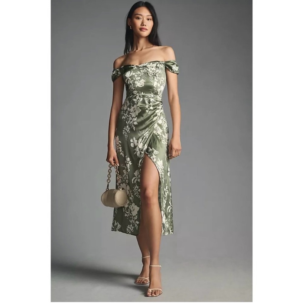NWT Reformation Genesis Silk Dress in Willow White Green Floral Midi